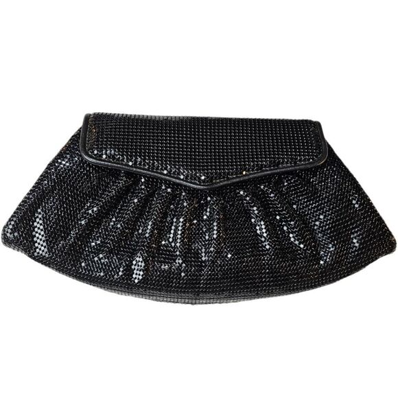 Whiting and Davis Vintage 1980s Metal Mesh Black Evening Bag - Picture 2 of 11